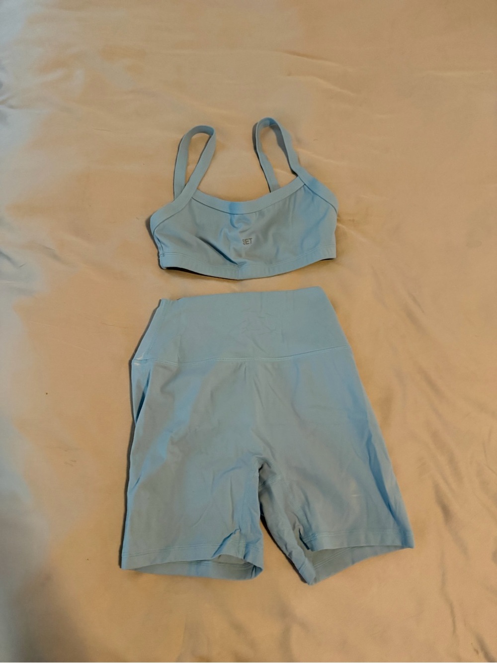 SET Active Sky Blue Bike Short & Crop Top Set